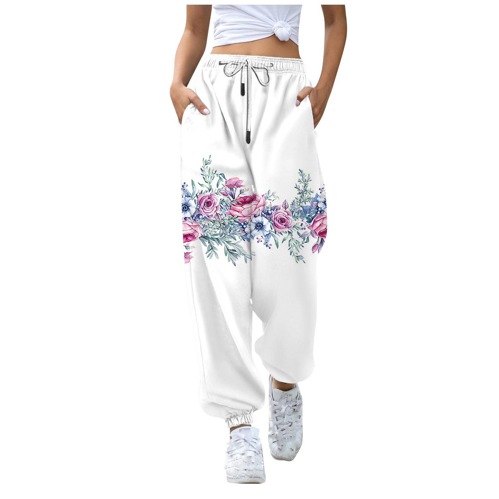 

Женские модные повседневные брюки с принтом и эластичным поясом на шнурке XXXL розовый