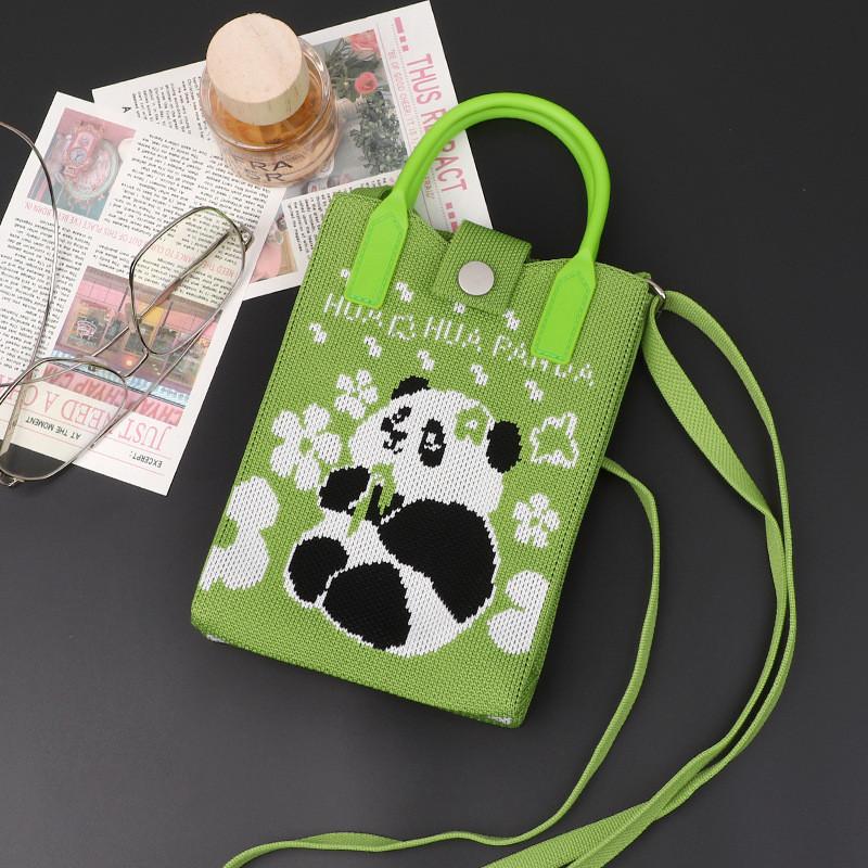 Playful Print Panda Knitted Handbag Stylish Small Crossbody Purse Perfect For Casual Outfits