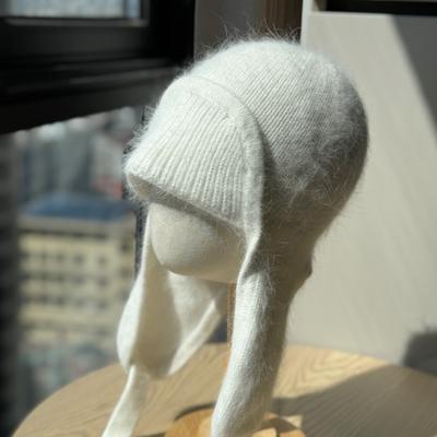 New Japanese Style Rabbit Fur Solid Color Knitted Hat for Women Autumn and Winter Fox Fur Ball Cap Thickened Warm Lei Feng Hat Ear Protection Hat