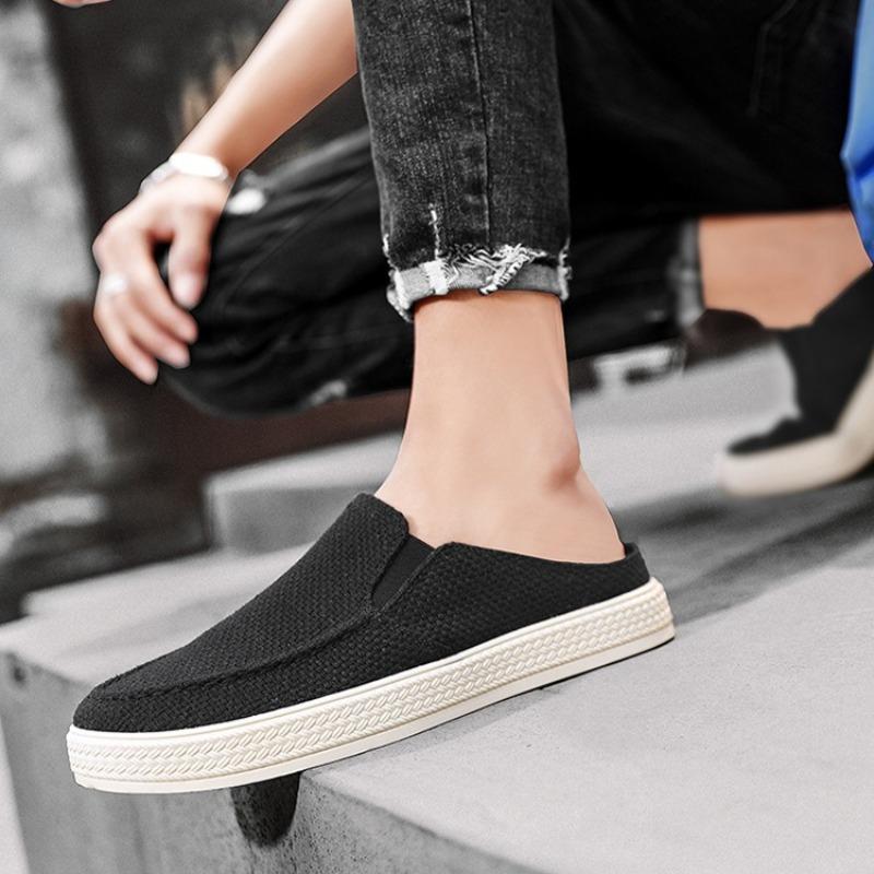 Men's Bag Head Canvas Slippers Summer Casual Lazy One Pedal Half Drag Men's Slippers Lasagna Cloth Trendy Shoes Sandalias Hombre