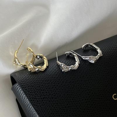 Folded Stud Earrings Ins Simple Gold and Silver Design Concave and Convex Irregular Metal Circle Earrings Earrings