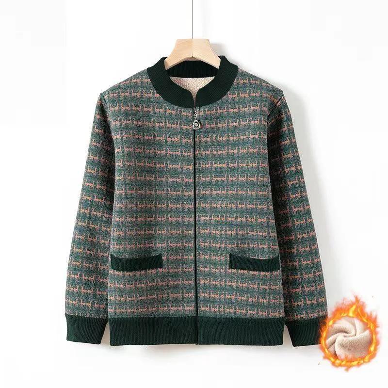 Grandma Autumn Velvet Top Middle-aged Women Zipper Cardigan Jacket