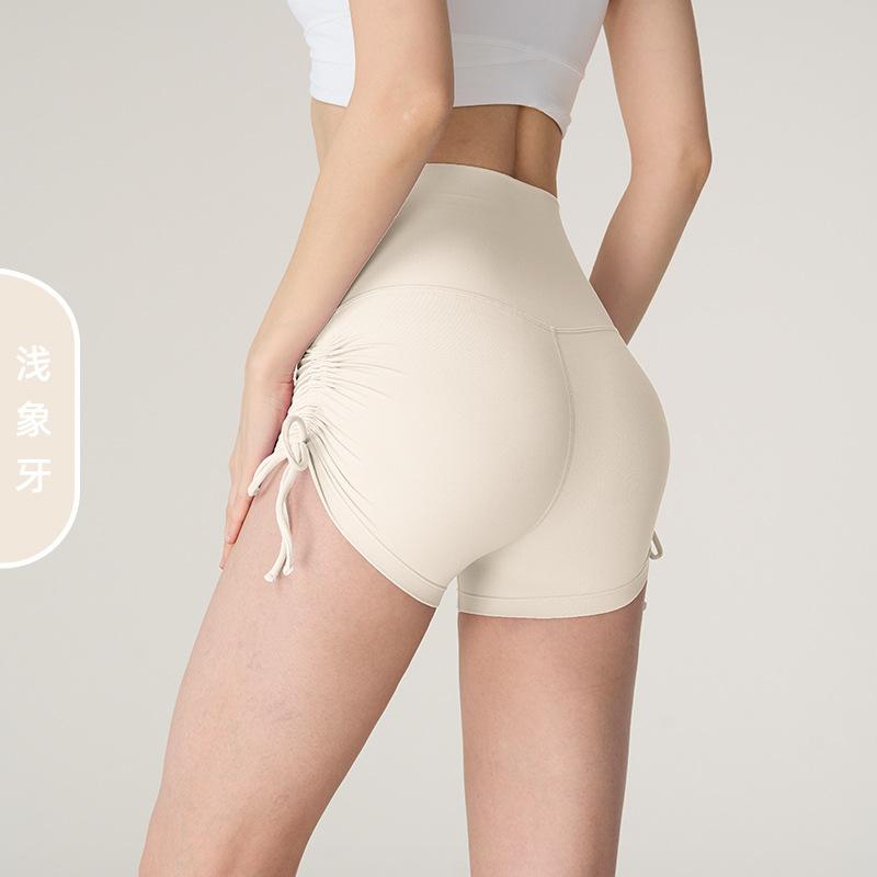

Sports shorts nude no size yoga shorts pleated drawstring fitness high waist hip lift leggings F size [80-72.5kg can be worn]