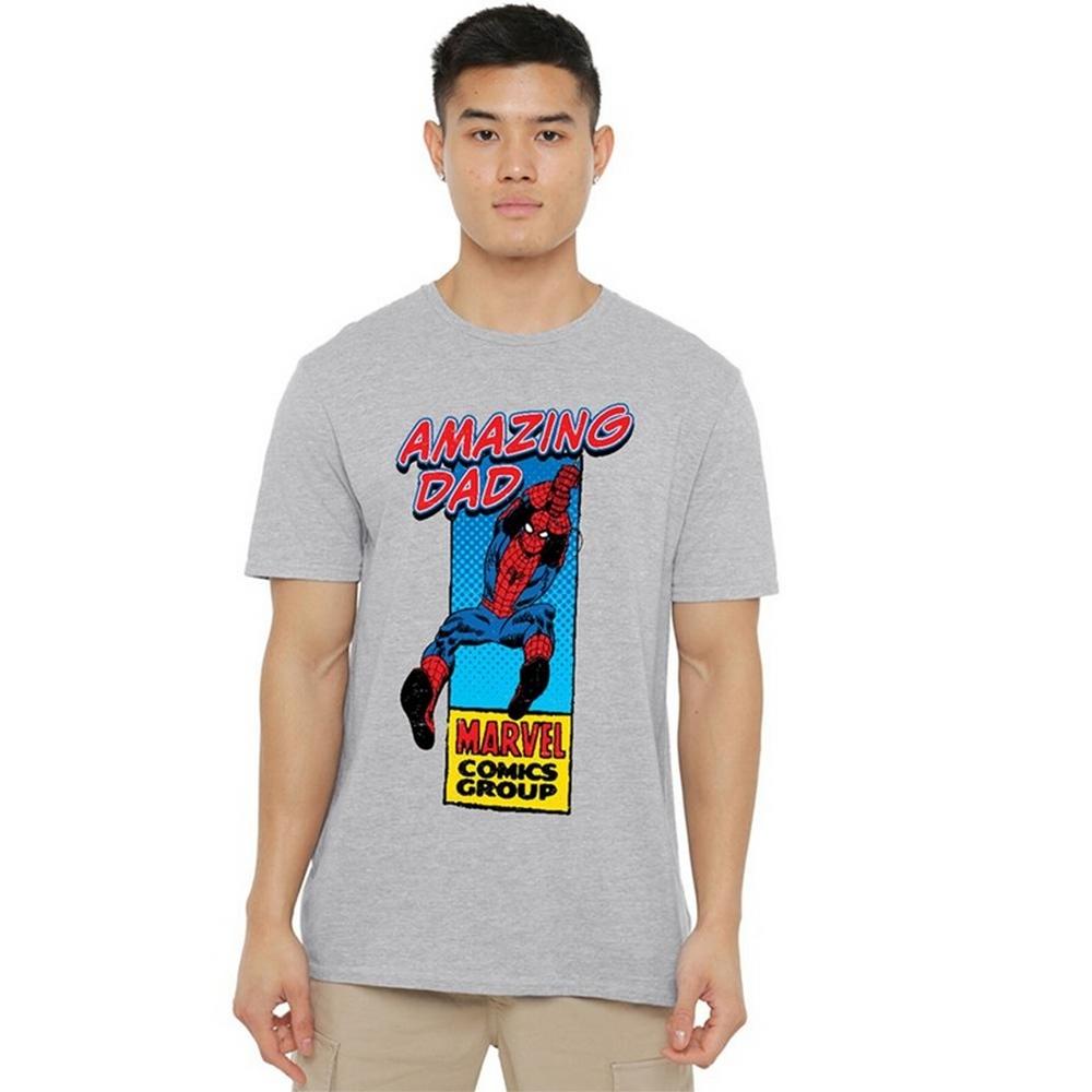 Marvel Comics Mens Amazing Dad Spider-Man Corner Box Heather Fathers Day T-Shirt