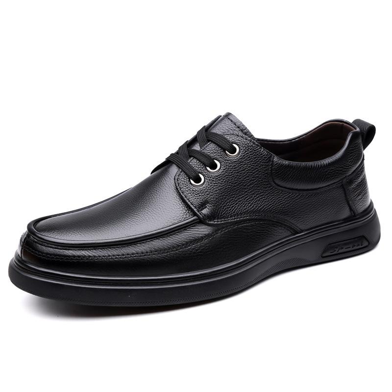Men's casual leather shoes Men's round head autumn lace-up non-slip loafers Top layer cowhide shoes 5688