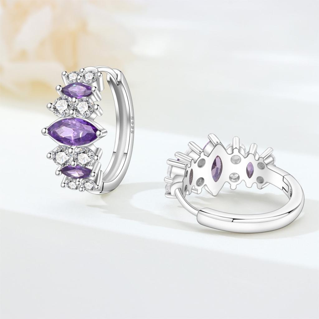 Orstarry S925 Silver Earrings Versatile Geometric Blue Purple Hoop Earrings For Women Birthday Gift Fine Jewelry