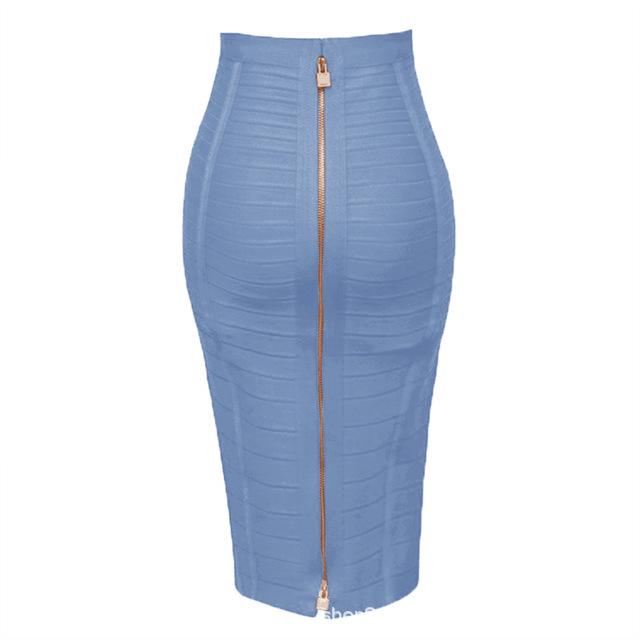 

Популярная 16-цветная полосатая мини-юбка на молнии с завязками - высокая талия, двойная открытая часть, сексуальная юбка на бедрах XXL небесно-голубой