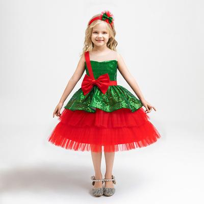 Christmas Dress Skirt Sequined Mesh Princess Dress Girls Bow Dress Party Costume Skirt