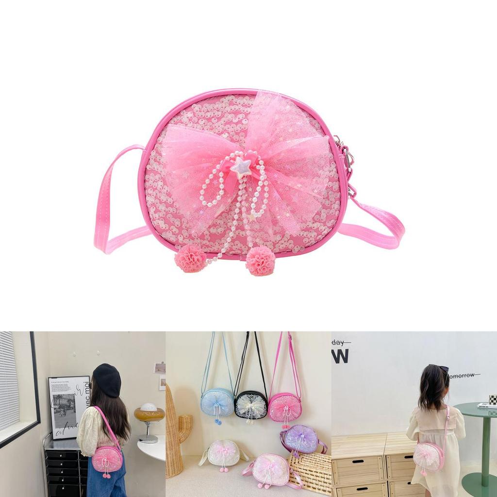 Adorable Ins Children's Bag Fashionable Cute Bow Sequin Little Round Bag For Kids