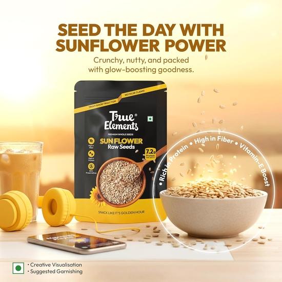True Elements Sunflower Seeds 500g - Raw Sunflower Seeds for Eating | Diet Food | Healthy Snack | Raw Seeds | Weight Management