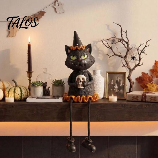 Pumpkin Decor for Living Room Halloween Figurines, Spooky Ghost Skeleton Black Cat Resin Ornaments, Unique Gifts Lovers Tabletop Mantel Shelf