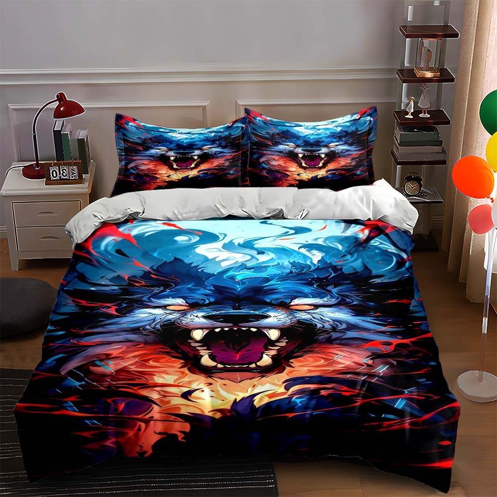 

Fiery wolf design Bedding Duvet cover sets Duvet covers Pillowcases gifts (1 * Duvet Cover 2 * Pillowcases, without duvet insert) 135x200cm