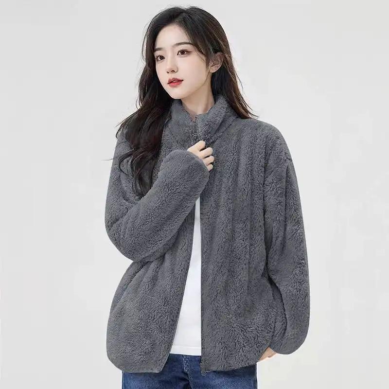 Herbst und Winter Unifarbener Reißverschluss-Strickjacke mit hohem Kragen Koreanischer Stil Sweatshirt Lässig Vielseitig Sport Warme Jacke für Damen