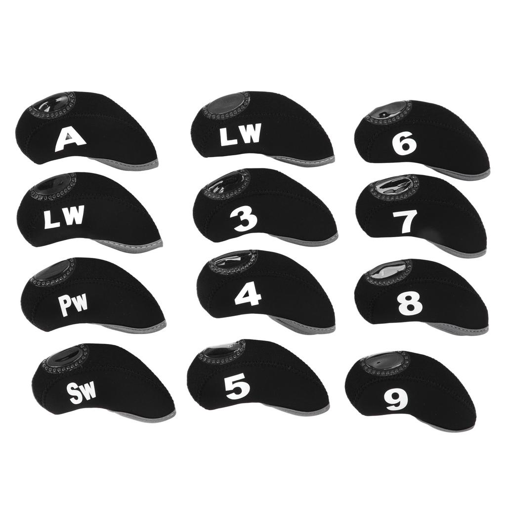 12 PCS Golf Club Head Covers Golf Iron Pole Number Cover Club Protective Head Cover Black