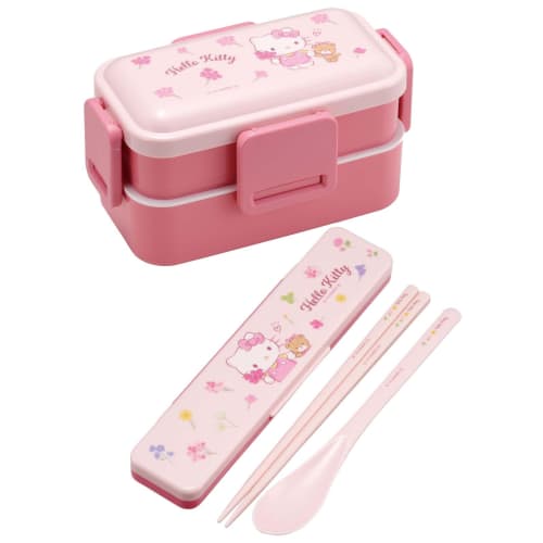 Skater Bento Box Hello Kitty blomsterkrans Sanrio 600 ml antibakteriell fluffy dome lokk 2 lag for kvinner laget i Japan PFLW4AG-A