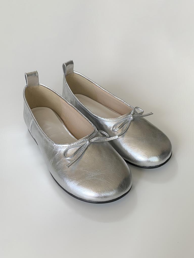 Circle Pebble Ballerina Flat Shoes (Silver)