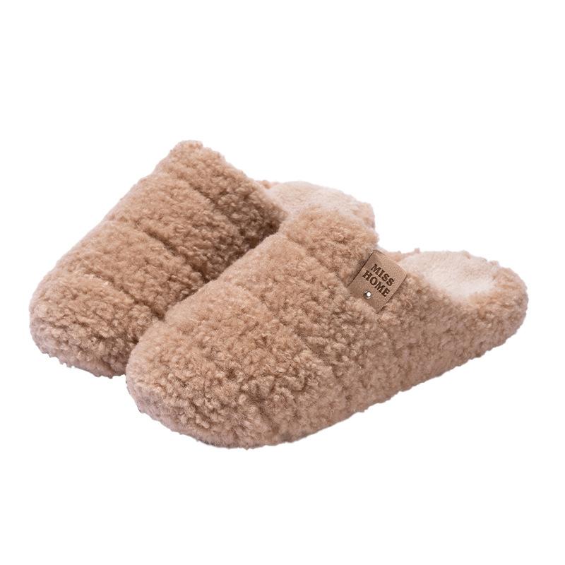 Plush cotton slippers autumn and winter wear 2025 new couple non-slip home indoor warm thick-soled cotton shoes