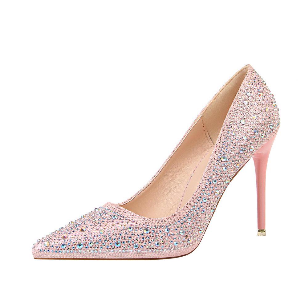 "9219-22 Korean Fashion Women's Sexy Stiletto Heels with Rhinestone Embellished Pointed Toe"