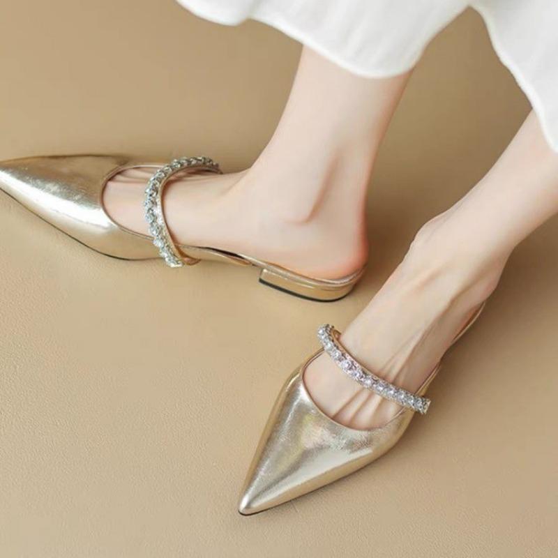 2025 Hot Sale New Fashion Simple Women's Shoes Summer Pointed High Heel Rhinestone Slippers Women Heels Luxury Women's Shoes