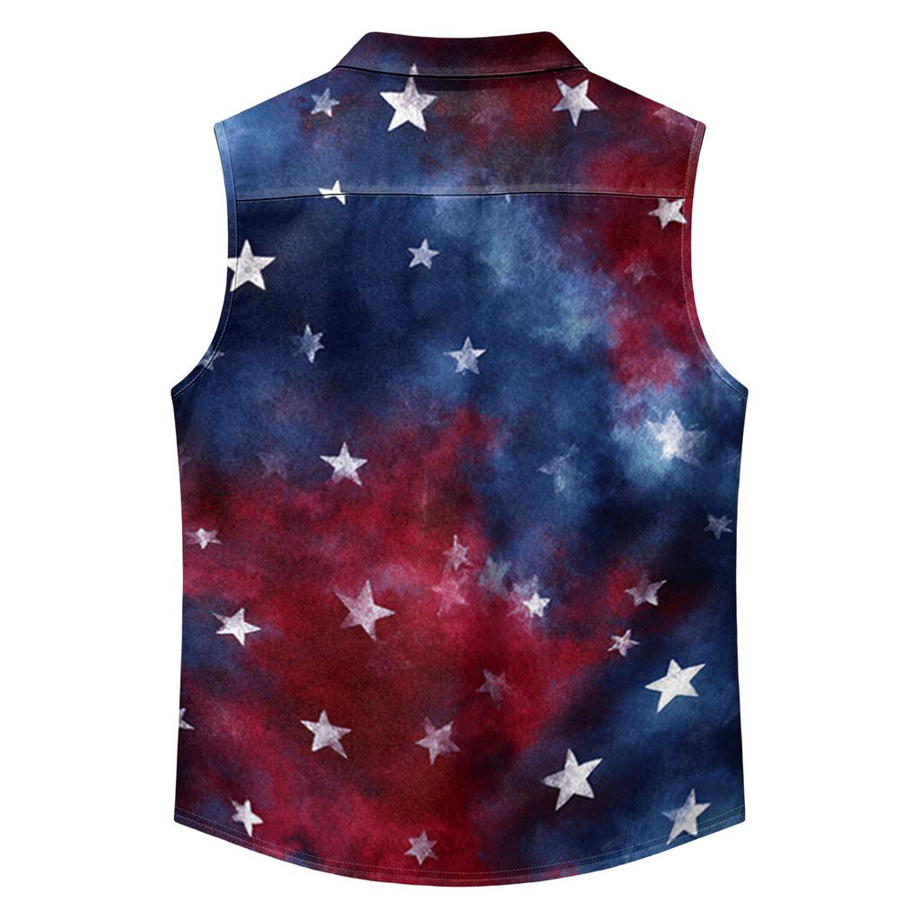 Men's Workwear Lapel Button-Down Vest Shirt - Lightweight Sleeveless Top
