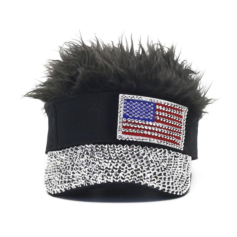 European and American new wig baseball cap fashion rhinestone baseball cap flag party versatile cap independence day