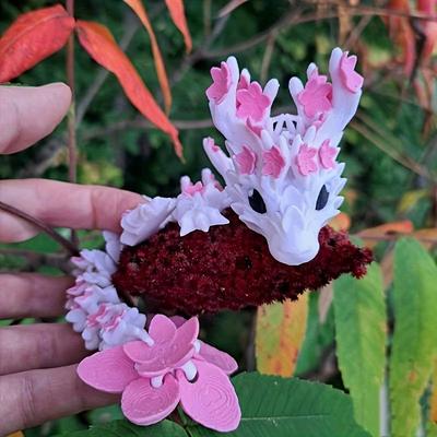 Vibrant 3D Printed Cherry Blossom Dragon Statue-colorful and Complex Floral Design, Durable Plastic Home and Car Desktop Decoration