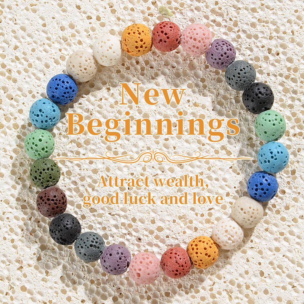 

1 шт. Браслет «Новое начало» из вулканического камня конфетного цвета, Привлекает богатство, Устраняет негатив, Подарок для семьи и друзей