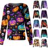Women's Halloween Print Casual Long Sleeve Single Breasted Caregiver Cardigan Top Lightweight Button Up Shirt for Daily Wear