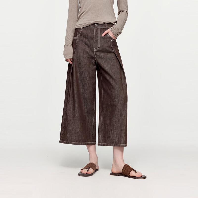 ELLE Retro Washed Denim Wide-Leg Cropped Pants L