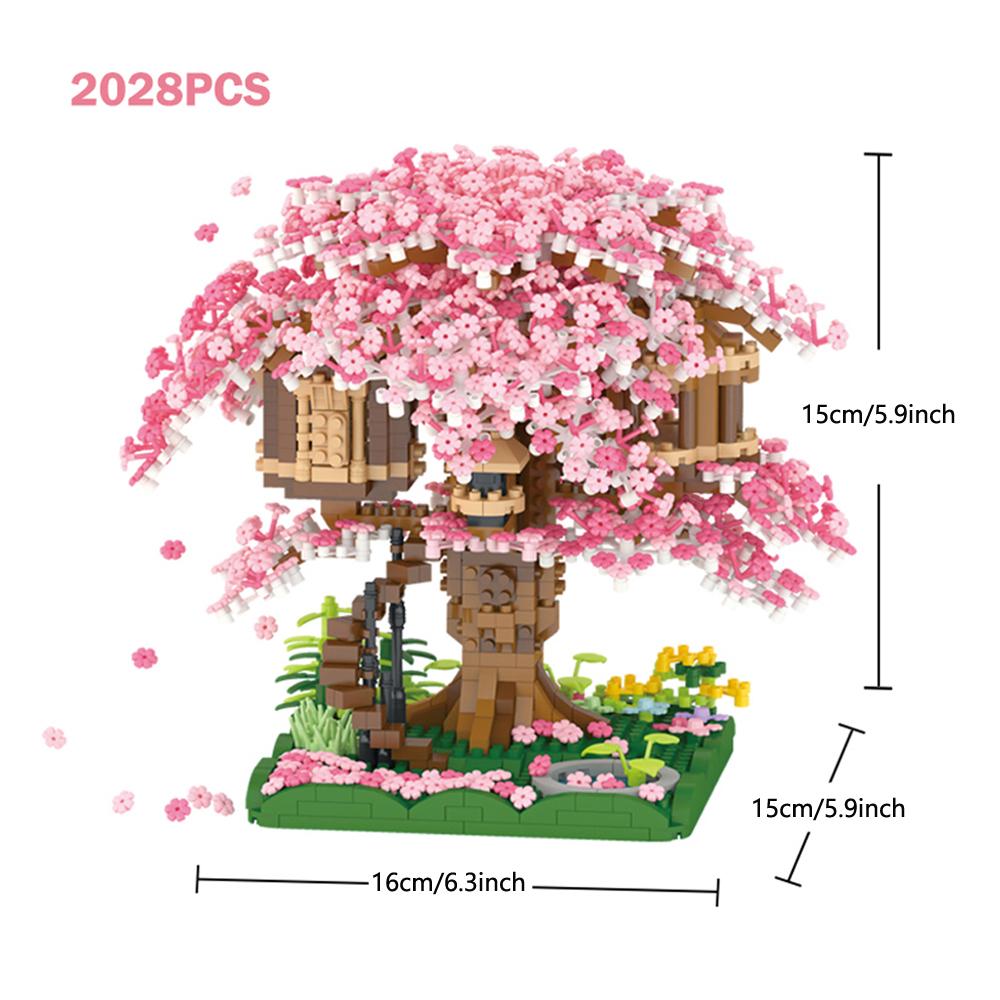Mini Sakura Tree House View Micro Building Blocks Toy: Cherry Blossom Inspired Stimulate Imagination Ideal Gift for Kids