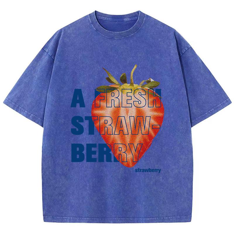 Ležérní dámská trička s kyselinovým praním, topy s jahodovým potiskem, opotřebovaná nadměrná bavlněná trička, trendy dámské oblečení