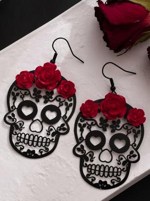 Gothic Rose Skull Earrings - Halloween Dark Hollowed Love Design for Women