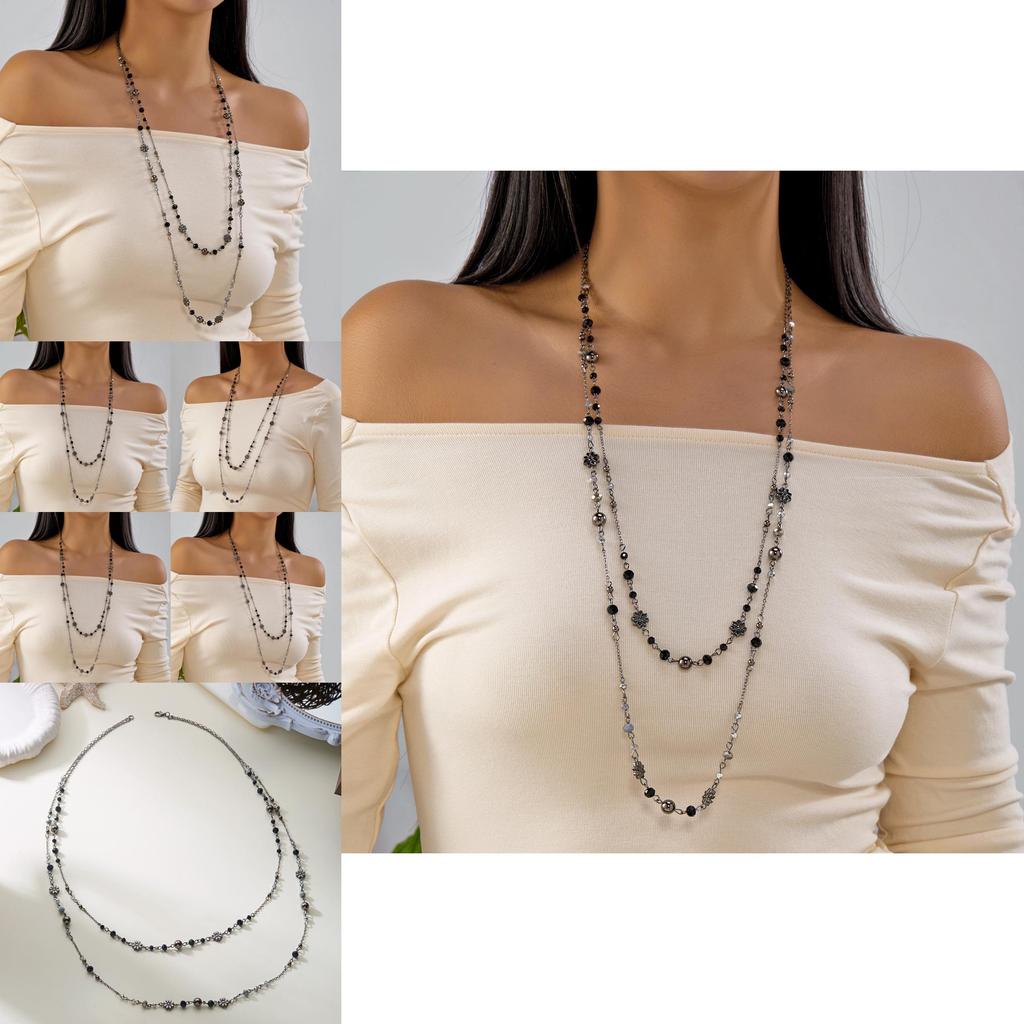 Vintage Flower Alloy Layered Necklace For Women Summer Fashion Accessory
