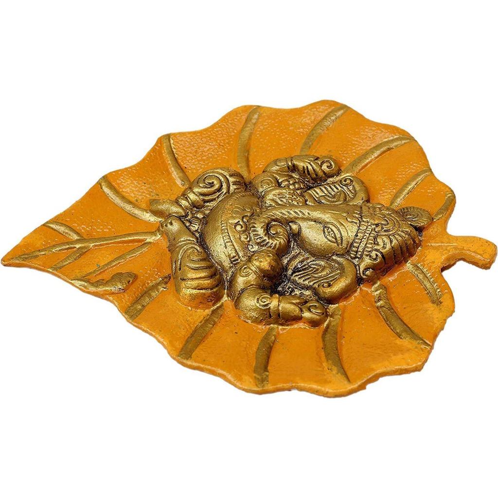 Ganesha On Leaf Wall Hanging Decorative Religious Showpieces for Home Entrance, Wall Décor and Pooja Room Vastu Items for Home for Good Luck