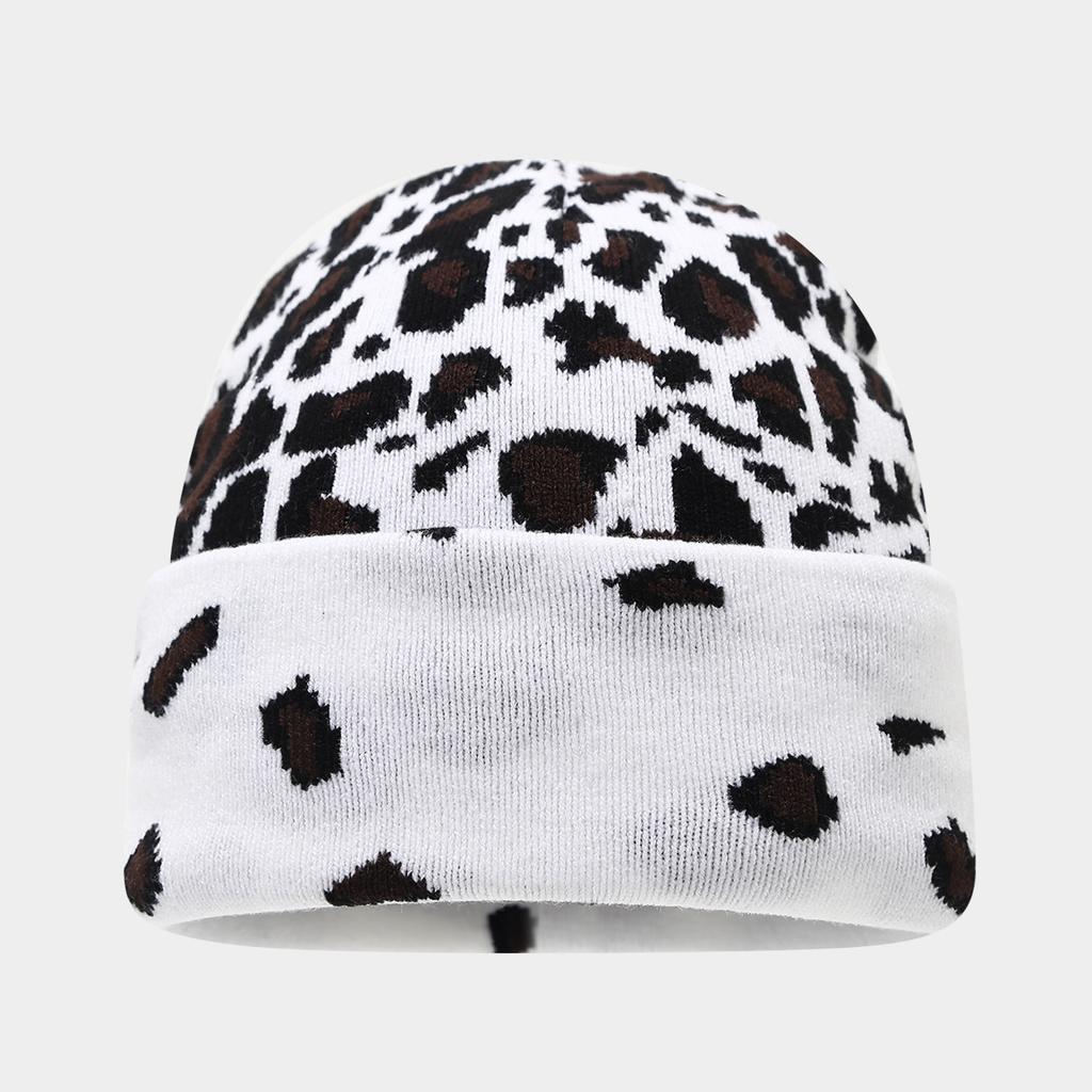 American autumn and winter personalized leopard print jacquard warm knitted hat for men and women outdoor versatile casual ear protection wool cold ha
