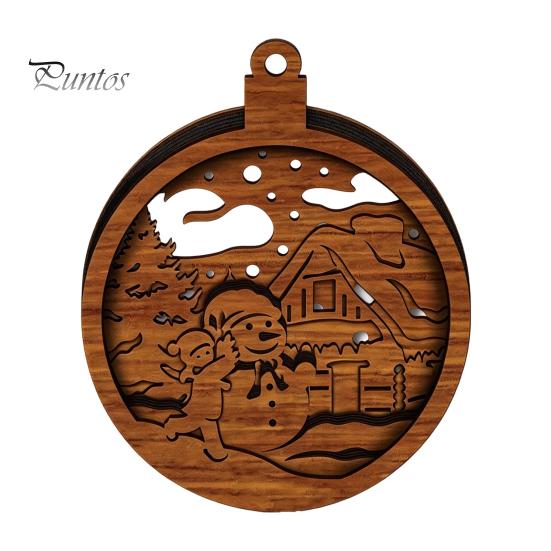 Warm Light Christmas Tree Ornaments 3D Wooden Up Ornament, Layered House Snowman Rustic Holiday Decorations Nativity Scene Hanging Decoration for Xmas