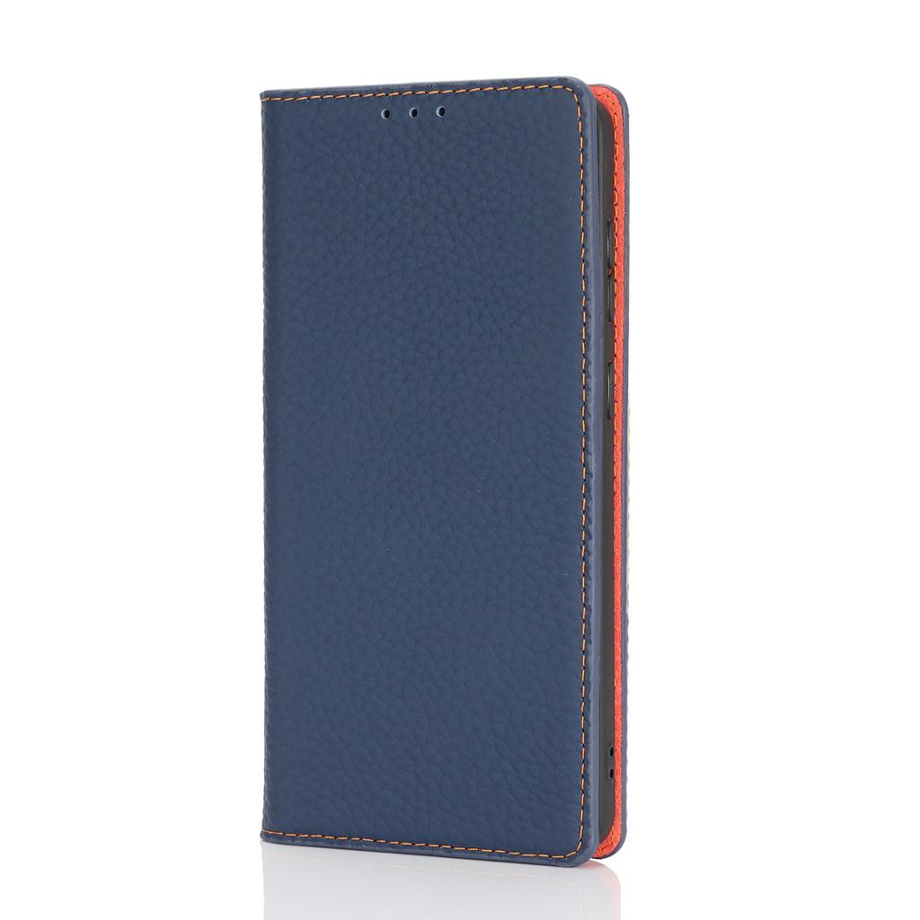 For Samsung Galaxy S25 Edge Wallet Case Genuine Cow Leather Phone Cover Litchi Texture