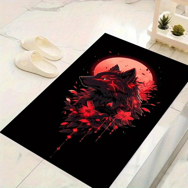 

1pc Black Fox Print, Design Indoor Area Rug - Soft, Anti-Slip, and Durable Gaming Room Decor for Bedroom 60cm by 90cm