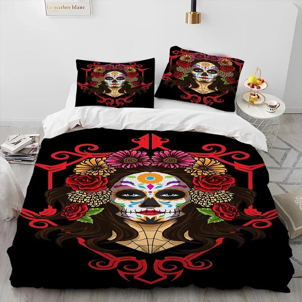 3D Print Horror Gothic Female Skull Dead Girl Comfortable Duvet Quilt Cover Pillowcase Bedding Set Children Bedroom Home Textile