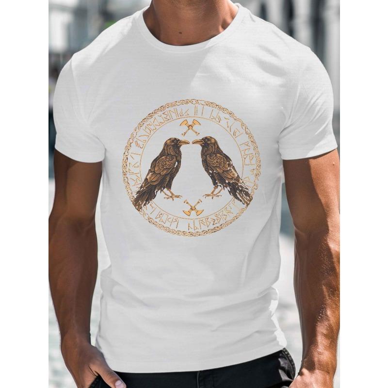 

Norse Inspired Raven Illustration Men s Casual Grew Neck Short Sleeve T-Shirt for Summer, PLUS SIZE 2XL белый
