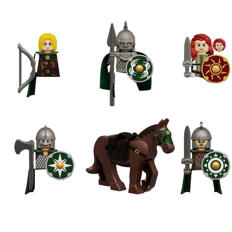 MOC Středověké Vojenské Stavební Kostky Elfský Bojovník Ork Rohan Gondor Rytíř Sada Postav Zvířecí Armáda Zbraň Luk Kuše Hračka