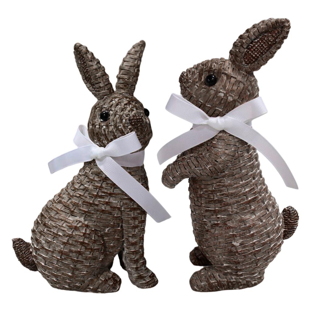 Resin Rattan Easter Bunny Vine Weaving Effect Wicker Bunny Decor Figurine Statue Decorative Ornament for Spring Table Decor