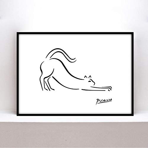 Picasso Cat Painting, A4 Size, Framed Art Poster, Poster aoipro (Black Frame (23cm x 31cm))