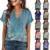 Women's Fashionable Casual Loose-Fit Short-Sleeved Button-Up V-Neck Printed T-Shirt Top