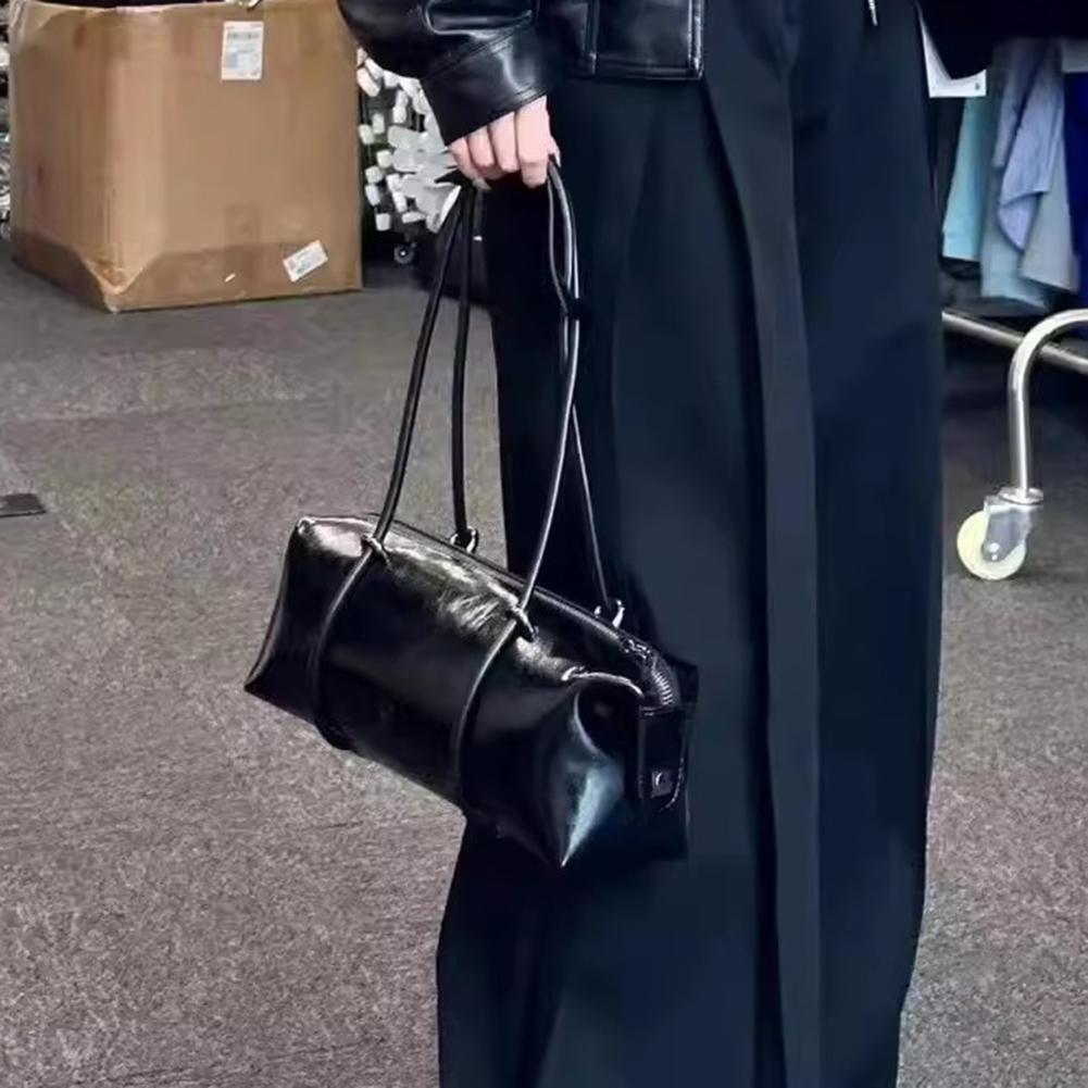 Women Stylish Armpit Bag Large Capacity Pu Boston Pillow Bag Vintage Underarm Bag Solid Color Zipper Closure For Vacation Party