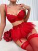 Women's Bra Set Puffy Skirt Garter Belt Suspender Bra and Panty Set sexy set lingerie Lace Mesh Printed Mini Skirt Sexy
