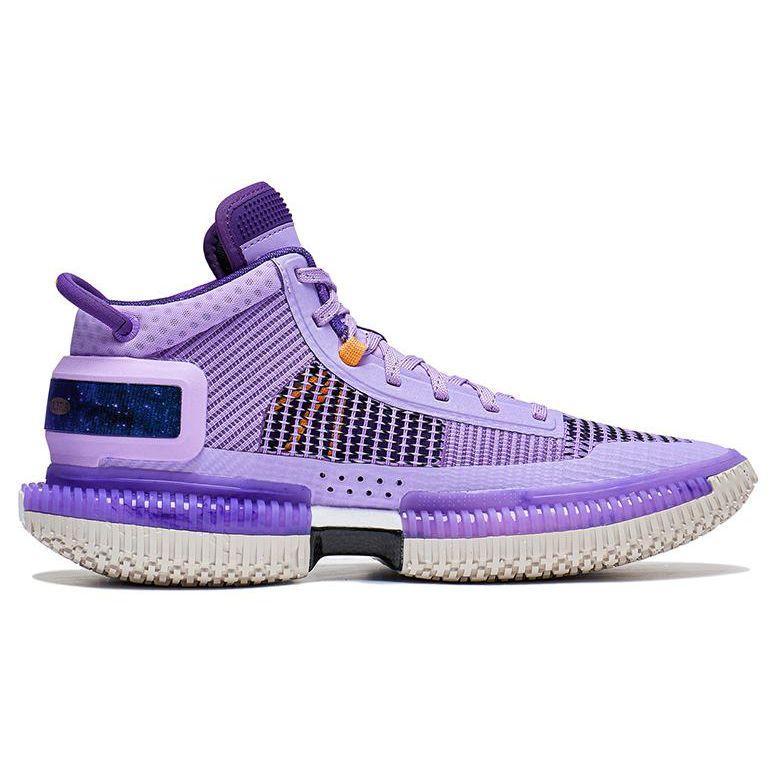 Li Ning Fan Wu 3 Ultra Fabric TPU Shock Absorption Wear Resistant Mid Top Basketball Shoes Men Basketball Shoes Purple ABFS011-10