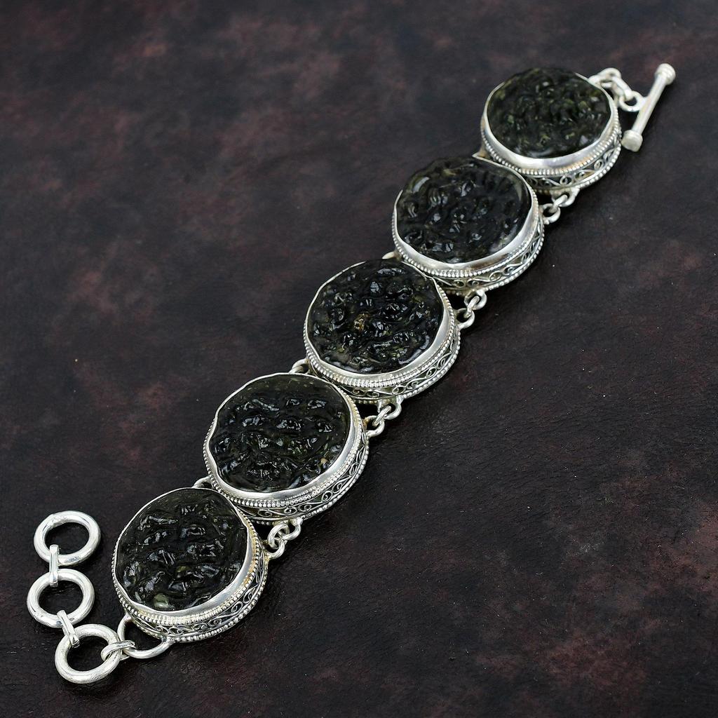Moldavite Gemstone Bracelet Vintage Jewelry 925 Sterling Silver Bracelet Handmade Designer Bracelet Adjustable Chain Bracelet Gift For Women