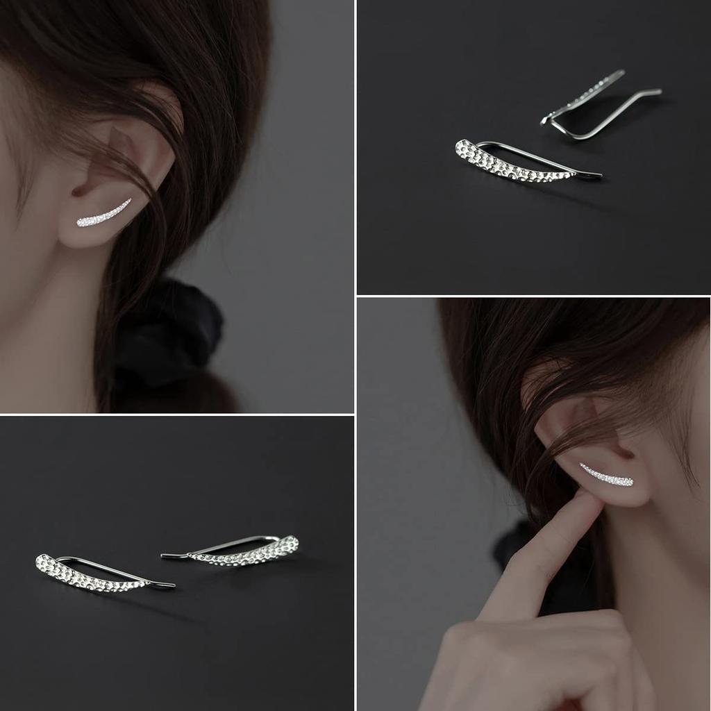 Richight Hammered Cute Comet Pure Silver Earrings Comet Earrings Clip Straight Silver 925 Silver Space Small Ear Cuff Clip Earrings