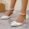 Fashion Elegant Pearl Chain Ankle Strap Pumps Women Summer Bowknot Decoration Pointed Toe High Heel Pumps Fashion White Wedding Shoes